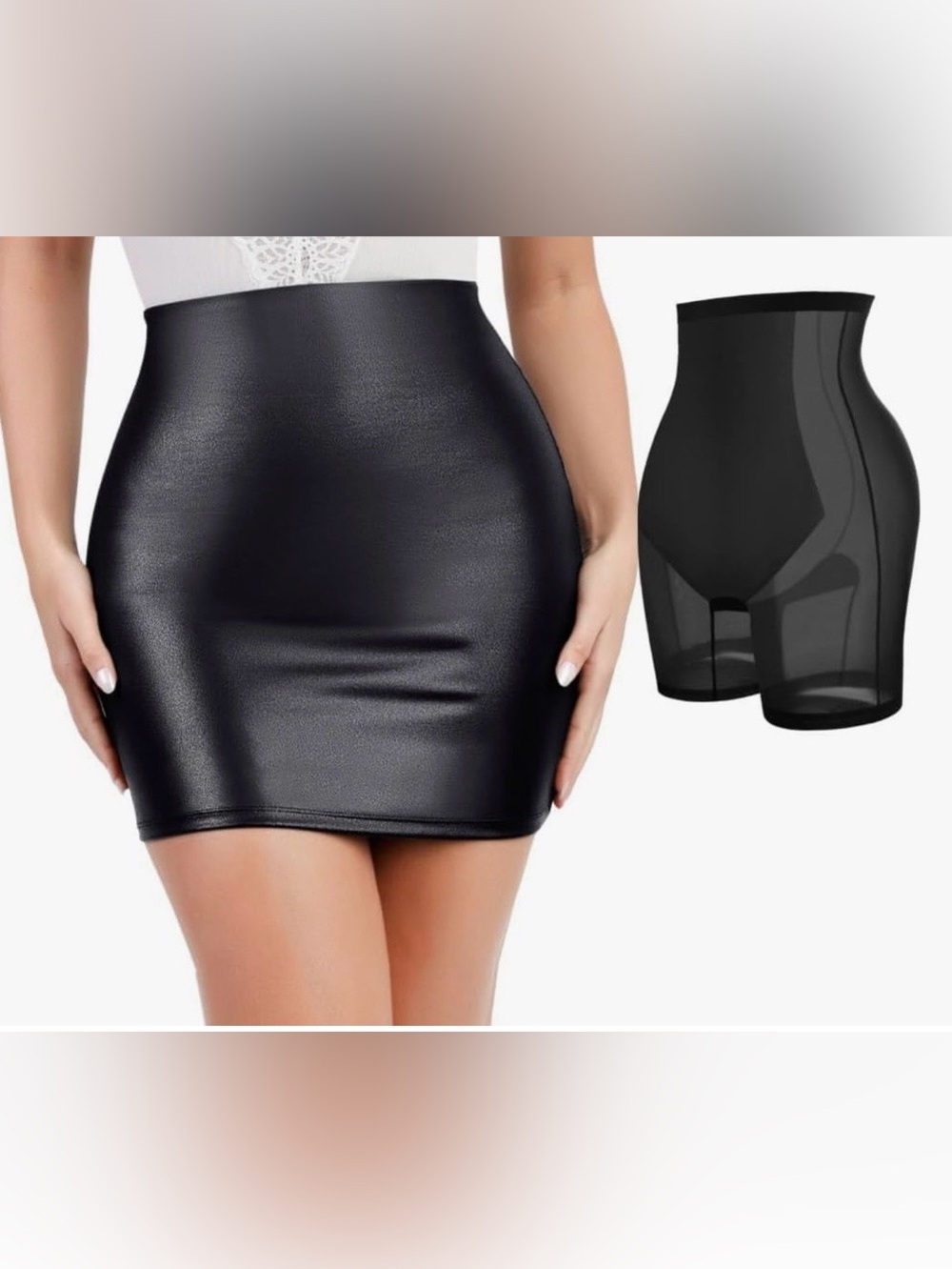 Faux Leather Mini Skirt with Built in Shapewear size L NWT by Popilush